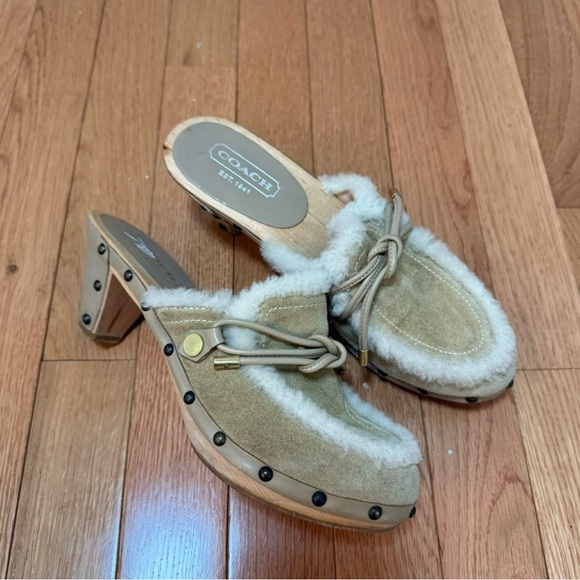 Coach Women's Tan Healed Clogs - Picture 1 of 5